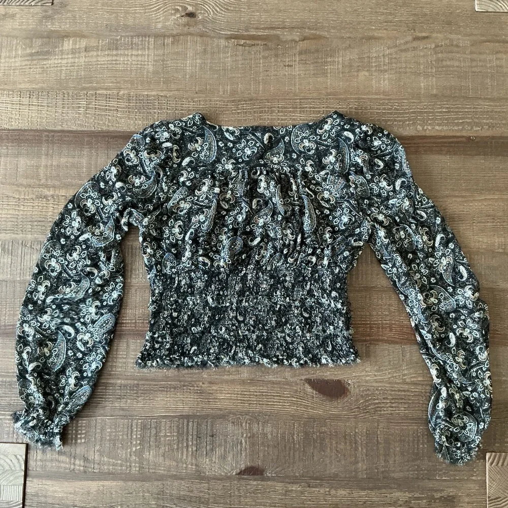 FREE PEOPLE Lolita Peasant Blouse Top In Dark Paisley Combo